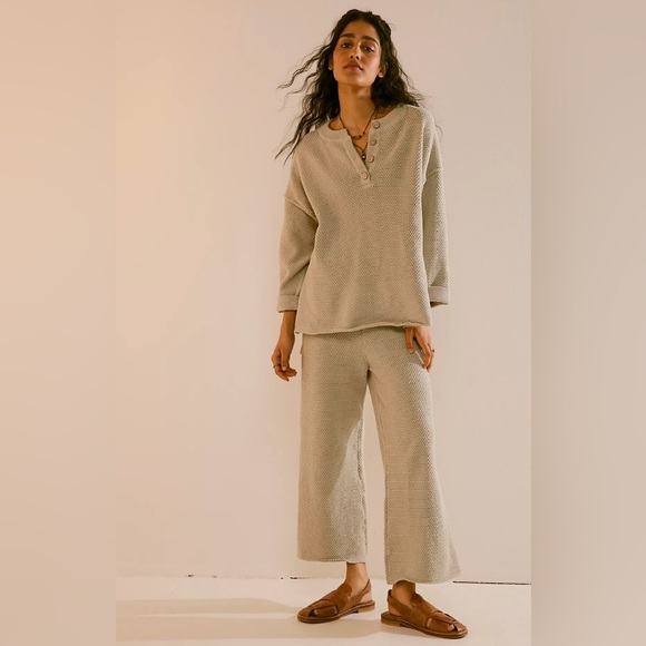 Free People Sweaters - Free People Knit Henley Pajama Set in Light Beige